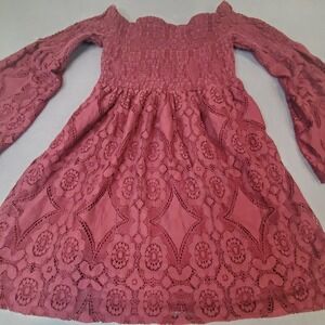 Xhilaration M Mini Dress Burgundy Off Shoulder Flare Sleeve Lace Babydoll Y2K